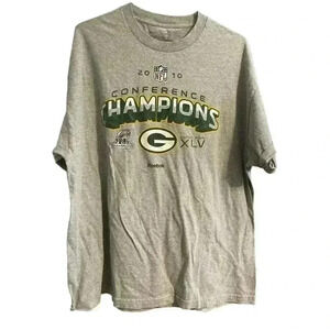 REEBOK 3 X GRAY TEE WITH 2010 CONFERENCE CHAMPIONSHIPS SUPER BOWL XLV G BAY